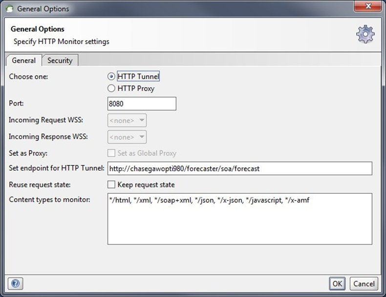Example General tab on the General Options window