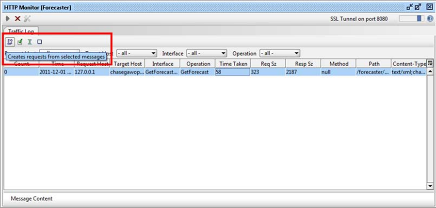 Toolbar buttons on the Traffic Log tab on the HTTP Monitor [Forecaster] page
