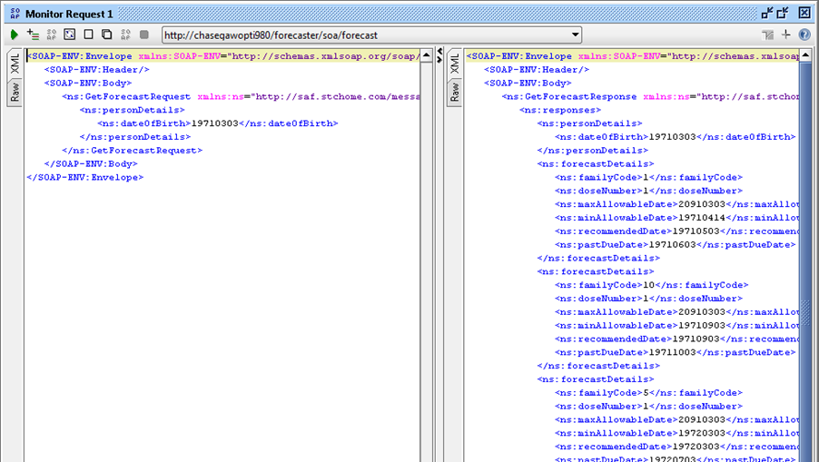 Example response page in the Monitor Request pane
