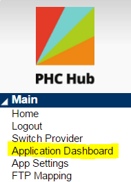 Application Dashboard link in the left navigation panel