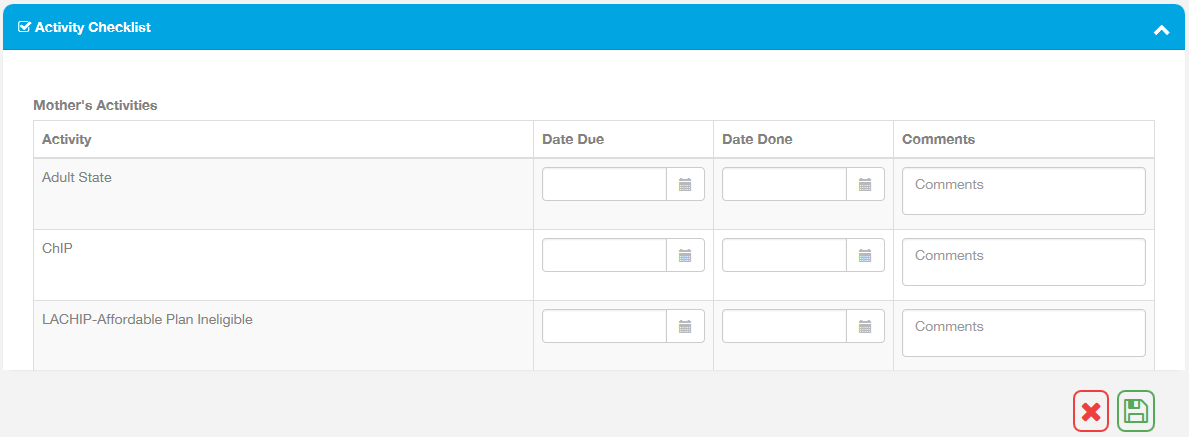 Example Activity Checklist