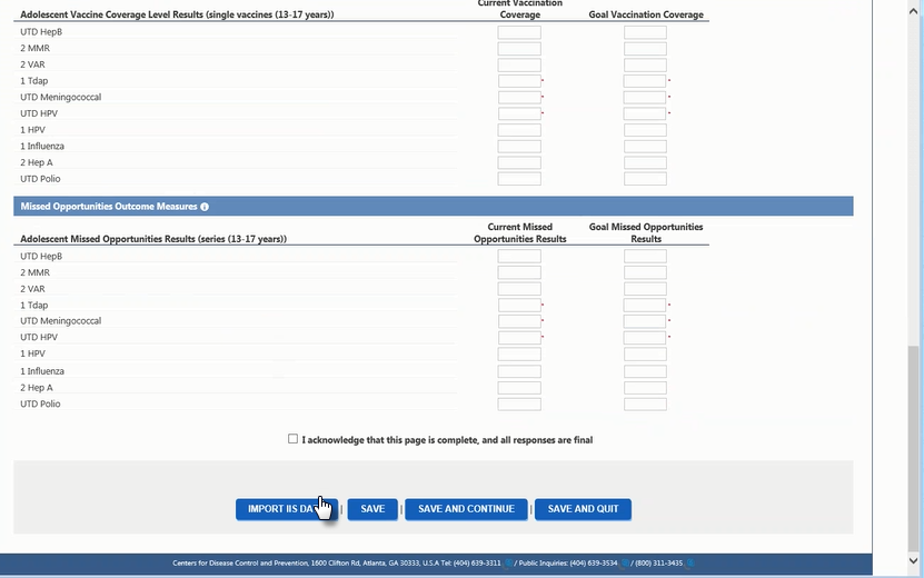 Import IIS Data button on the page