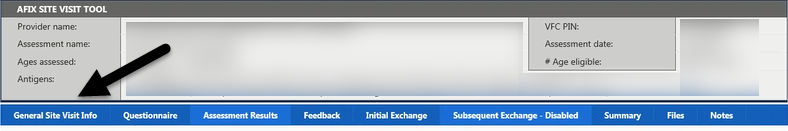 AFIX Site Visit Tool's General Site Visit Info tab