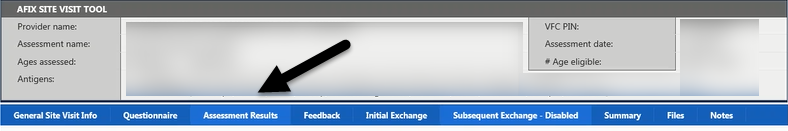 AFIX Site Visit Tool's Assessment Results tab