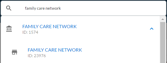 Example use of icons in the search bar drop-down list