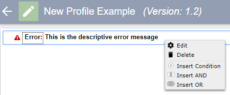 Example Validation Profile Builder page