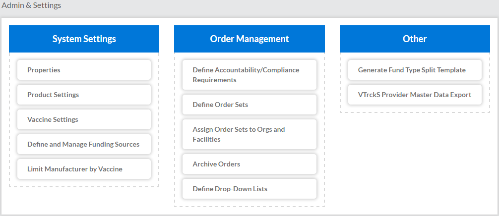 Admin & Settings page