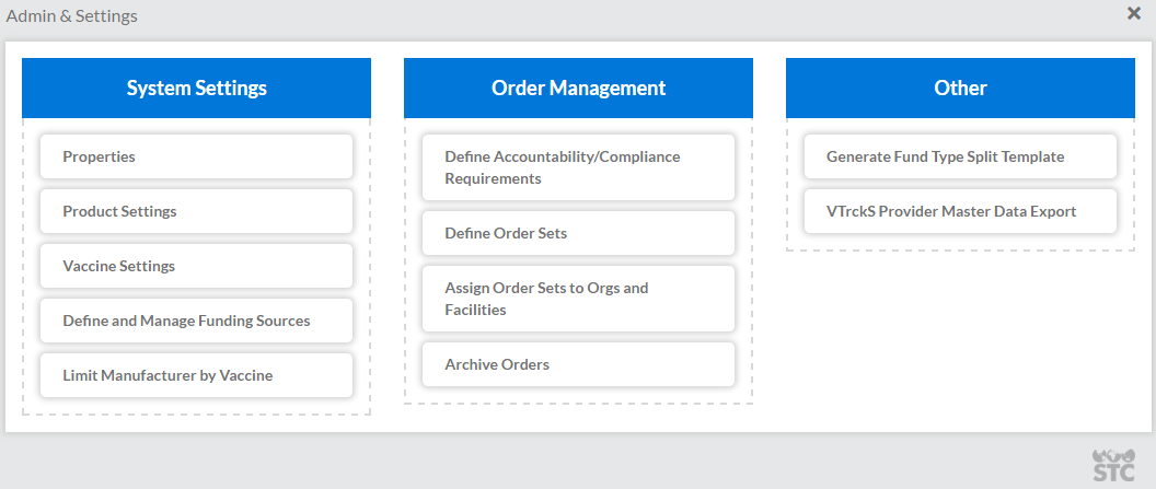 Admin & Settings page