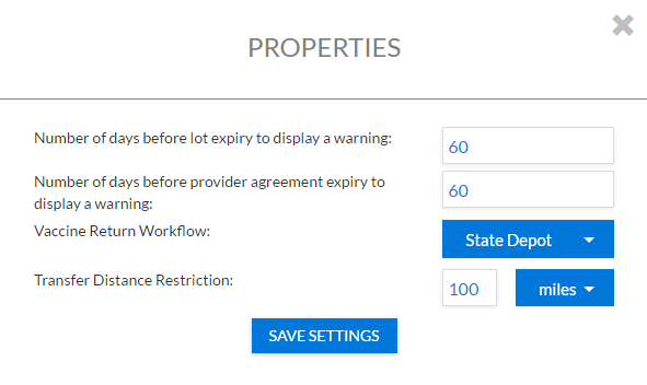 Example Properties pop-up window