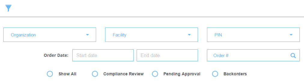 Example filter section on an Approve Orders page