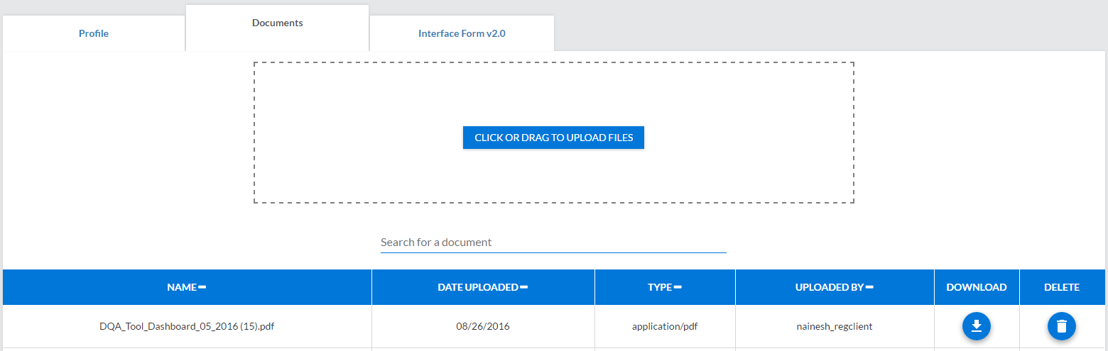 Documents tab section on Provider Profile page