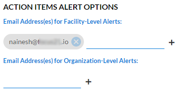 Example email address fields for Action Item alerts