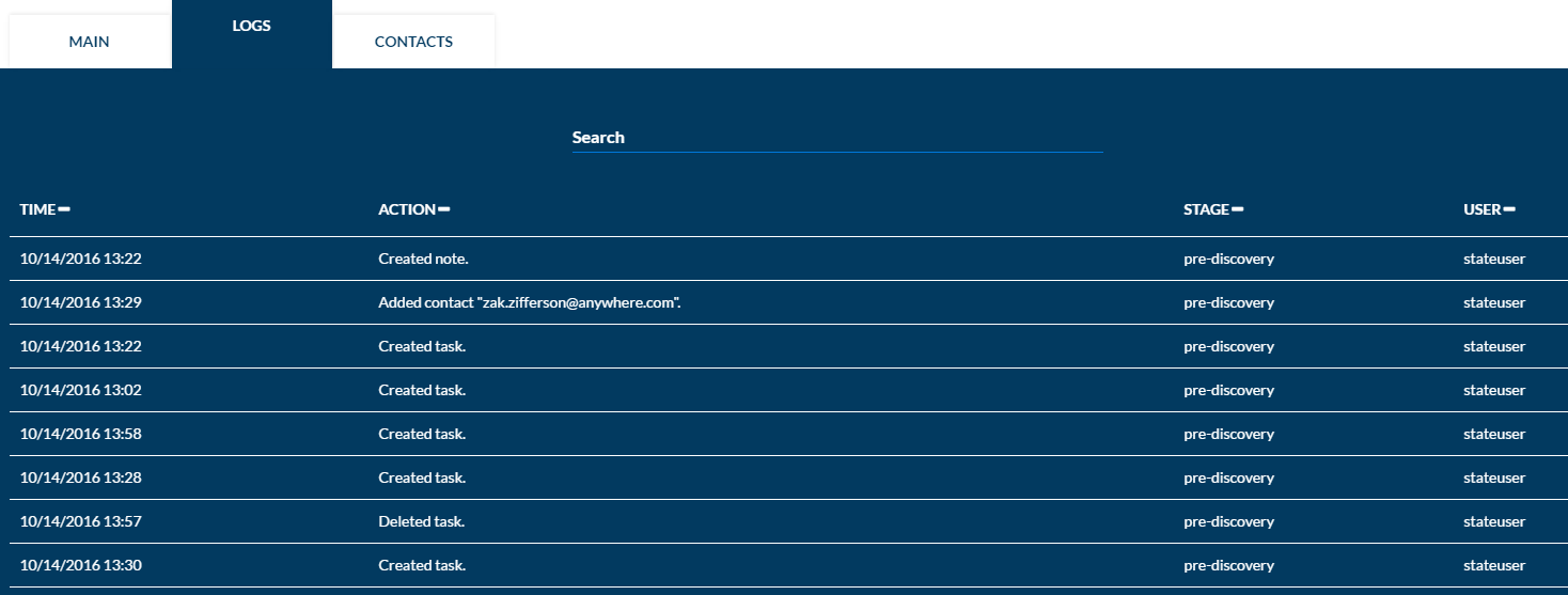 Example Logs tab section on the Healthcare Provider Onboarding Panel