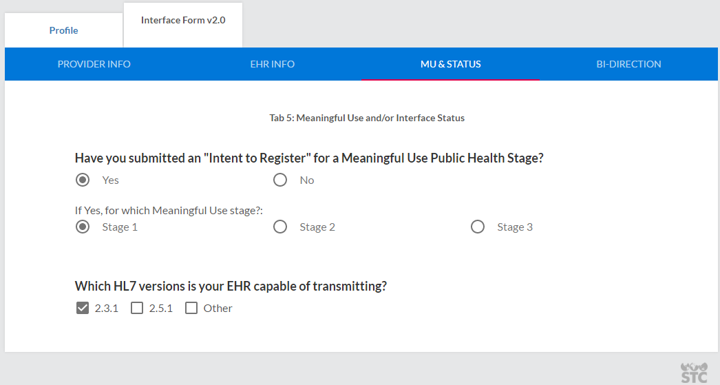 Example Interface Form tab section of a Provider page as seen by a Provider user