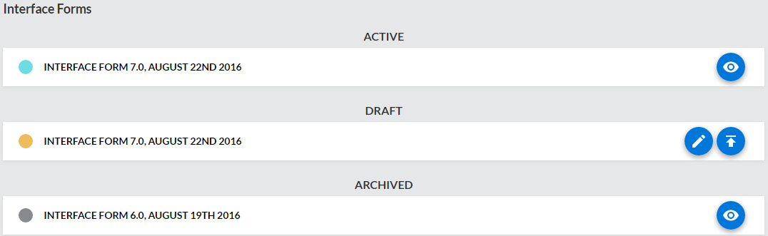Example Interface Forms administration page