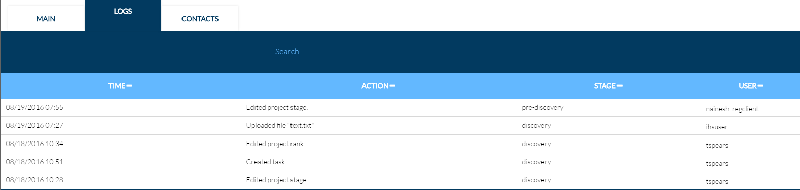 Example Logs tab section on the Healthcare Provider Onboarding Panel