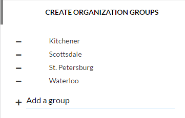 Example Create Organization Groups section on Onboarding Preferences page