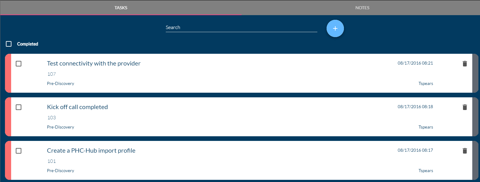 Example Tasks on the Healthcare Provider Onboarding Panel