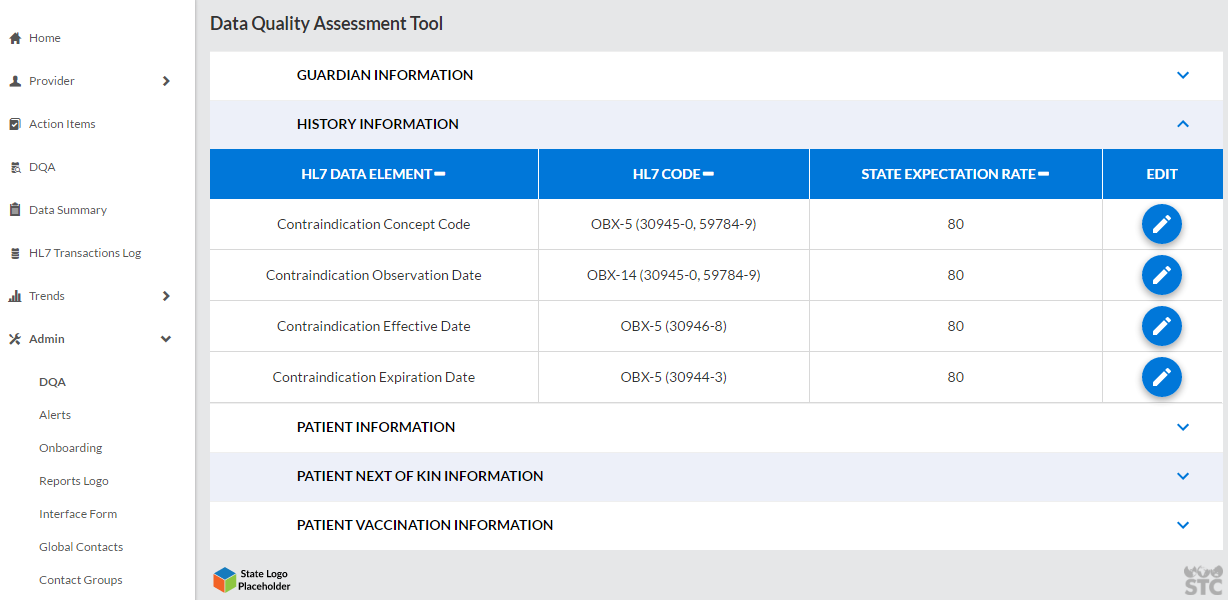 Example Data Quality Assessment Tool administration page