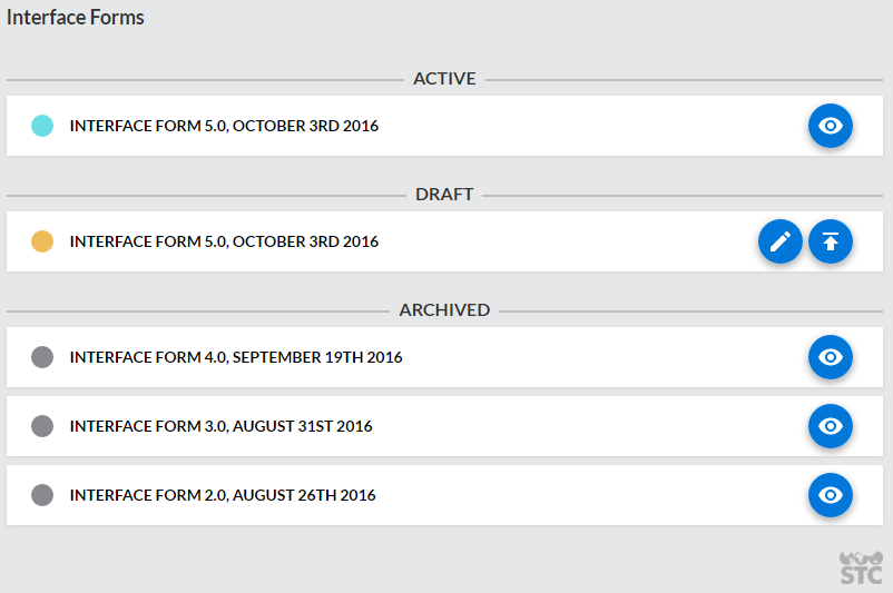 Example Interface Forms administration page