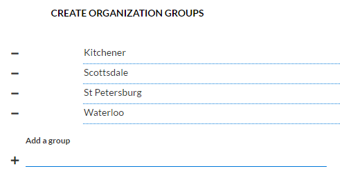 Example Create Organization Groups section on Onboarding Preferences page