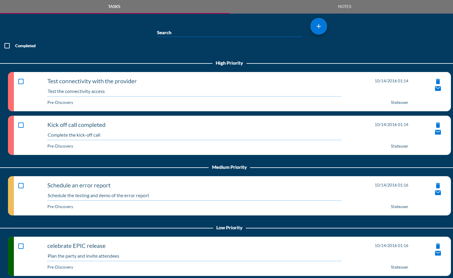 Example Tasks on the Healthcare Provider Onboarding Panel
