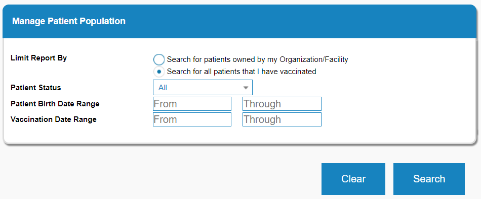 Manage Patient Population page