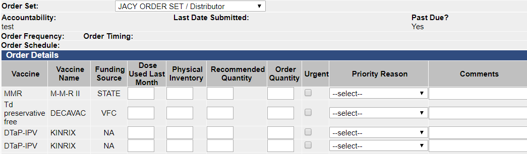 Example Order Details area