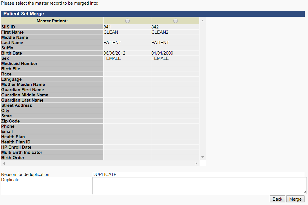 Patient Set Merge page