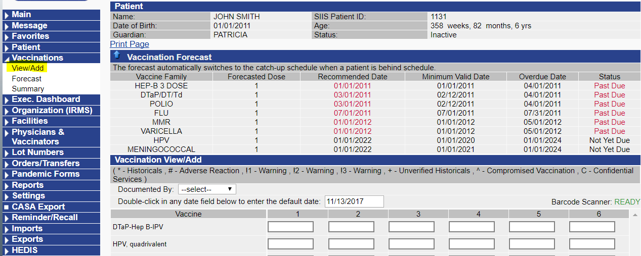 Example Patient page