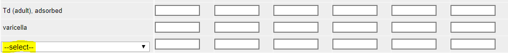 Vaccine drop-down list